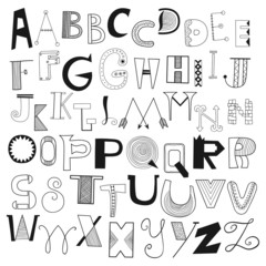 Hand drawn alphabet letters from A to Z
