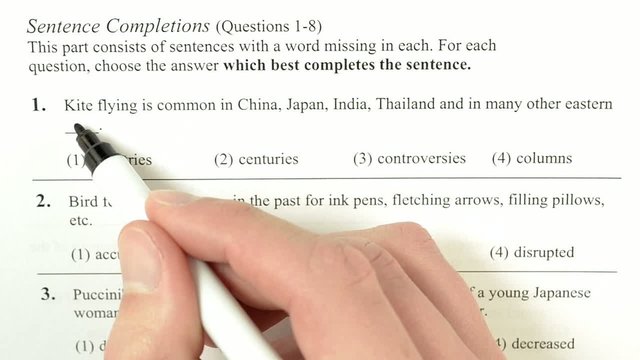 Right answers for sentences completion