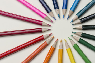 Fototapeta premium Abstract composition of a set wooden colour pencils
