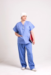 Lady Doctor in Operational Clothes and Diagnose Book