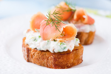 Canapes with smoked salmon and cream cheese