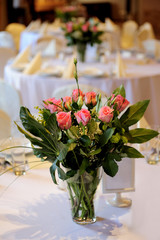 bouquet, flowers, roses,orange, pink, natural, interior,