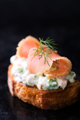 Canape with smoked salmon and cream cheese
