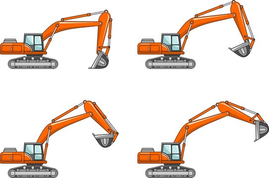 Excavators. Heavy construction machines. Vector illustration