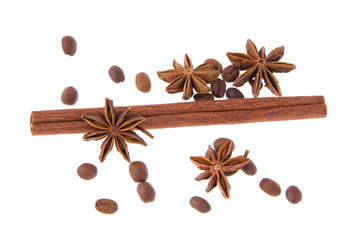Dried Cinnamon, Anise. Isolated