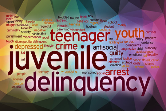 Juvenile delinquency word cloud with abstract background