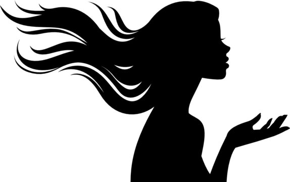 Silhouette of beautiful girl in profile with long hair