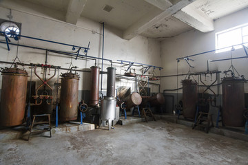 Old distillation tanks for aguardiente 