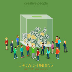 Business idea crowdfunding volunteer concept flat 3d isometric