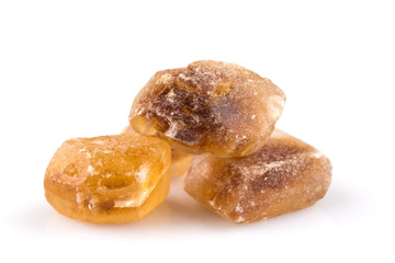 Brown caramelized lump cane sugar cube