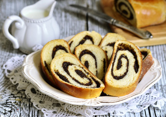 Sliced poppy seed roll.