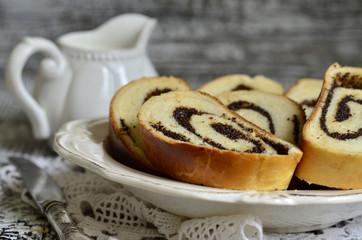Sliced poppy seed roll.