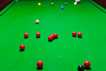 billiard table with colorful balls on it