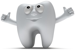 Cute healthy tooth with hands shows thumbs up