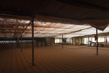 Close up view of a bed of of traditional mud brick production.