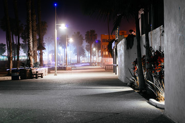 The Oceanfront Walk at night, in Santa Monica, California.