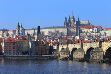 Fototapeta na wymiar Prague gothic Castle with Charles Bridge, Czech Republic