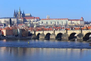 Fototapeta na wymiar Prague gothic Castle with Charles Bridge, Czech Republic