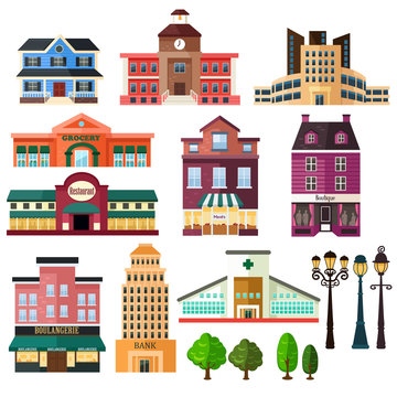 Buildings and lamp post icons