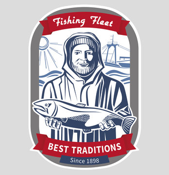 Fisherman emblem. Vector illustration.