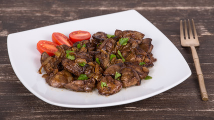 Chicken livers in a creamy sauce with onion