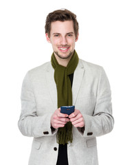 Caucasian man use of mobile phone