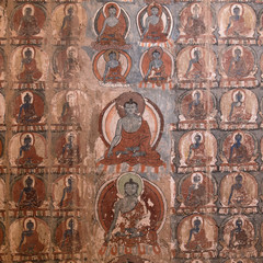 Painting art in Tiksey Monastery. Ladakh, India