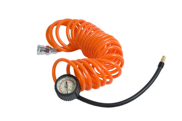Orange hose with the manometer.