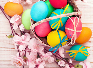 Easter eggs on wooden background