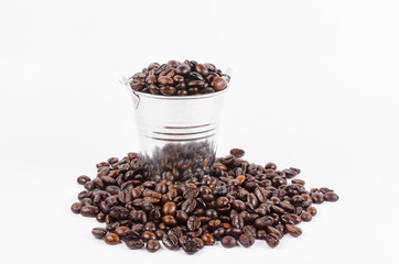 roasted coffee beans in bucket