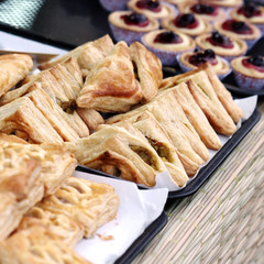 Pie on wood table , bakery