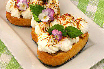 Rhubarb Cake With Baiser and Edible Pansies