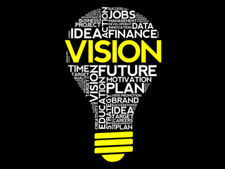 VISION bulb word cloud, business concept