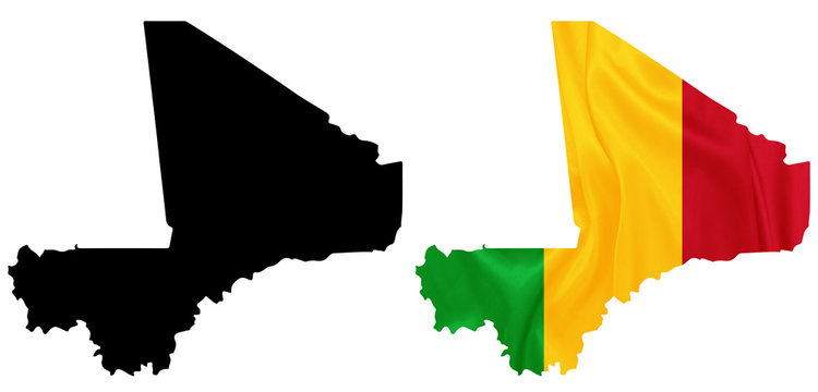 Mali - Waving national flag on map contour with silk texture
