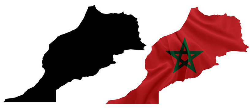 Morocco - Waving national flag on map contour with silk texture