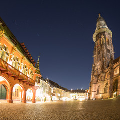 cathedral of Freiburg at night