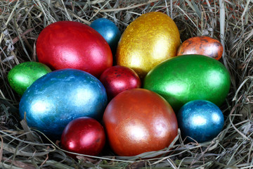 Fototapeta na wymiar Easter Eggs in a nest
