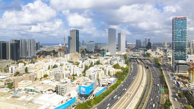4k Tel aviv Skyline Time Lapse - City At Day Aerial View