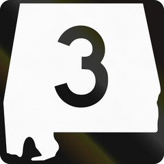 US state highway shield Alabama. The sign contains a silhouette of the state