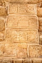 Mayan glyphs at the Acropolis. Mayan site of Ek Balam, Mexico