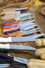Close up view of a collection of traditional knifes 