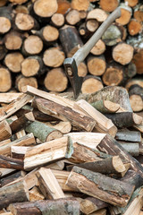 wood chopped and stacked with an ax
