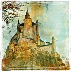 Naklejka premium Fairy castle Alcazar, Segovia, Spain, artistic picture