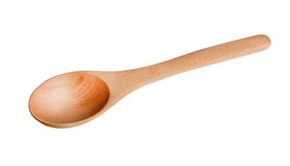 Small wooden spoon close-up, isolated on white. Stacked photo.