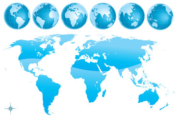 Fototapeta na wymiar World map glosy blue