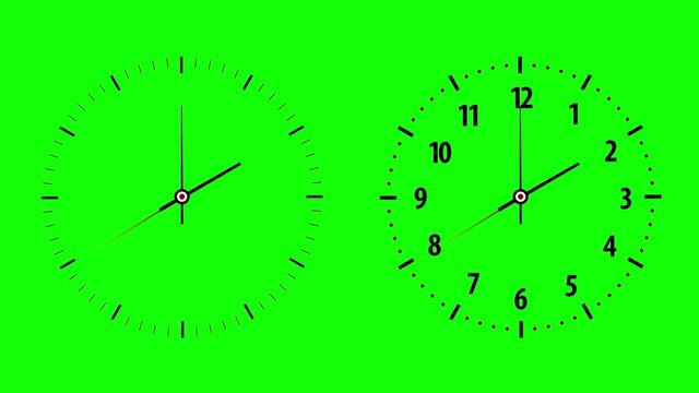 Two clock counting down 12 hours over 30 seconds. Green screen