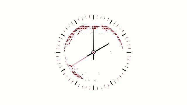 Clock counting down 12 hours over 30 seconds. Globe inside