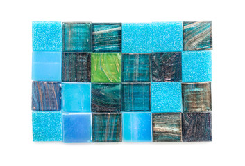 Blue and green  glass mosaic square tiles aligned