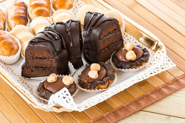 chocolate cake and pastries 