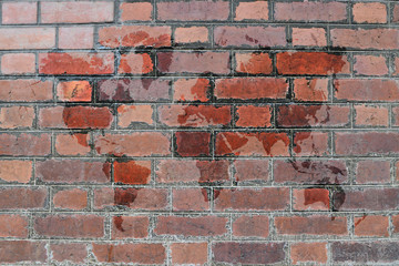 Red Brick wall texture with world map